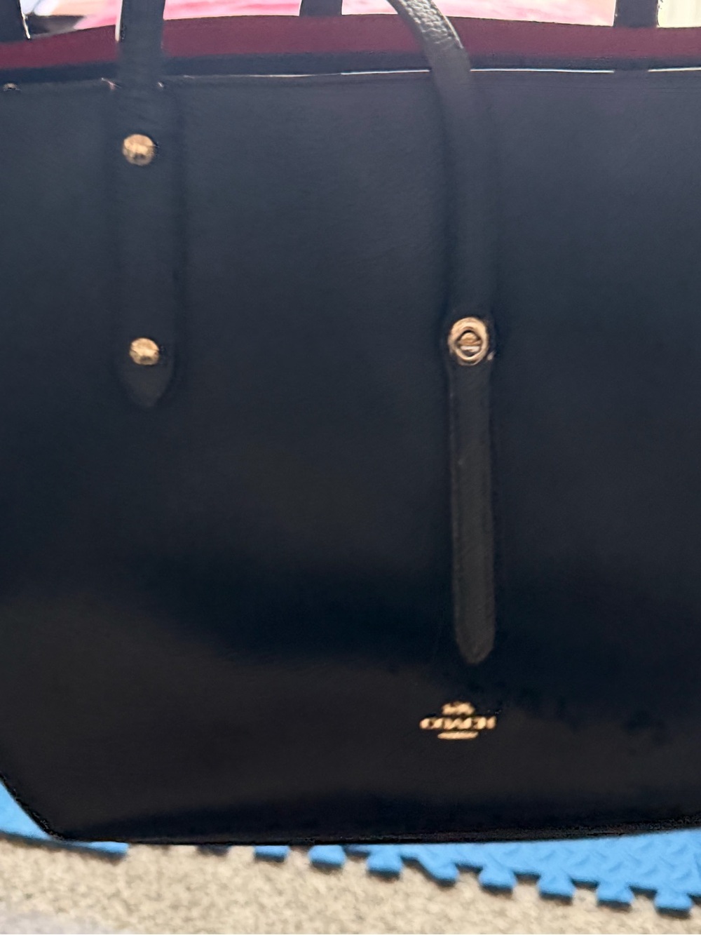 Coach Black Leather Tote with Pink Lining